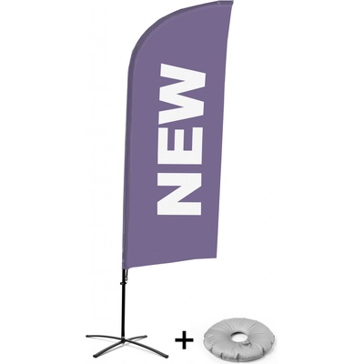 Jansen Display Kompletní sada reklamní vlajky ve tvaru křídla, Novinka, fialová, anglicky Křížová Základna, 1273 x 3030 mm