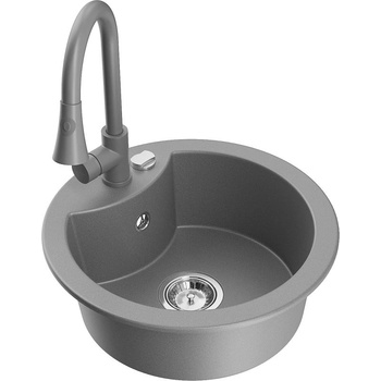 Mexen Diego гранитна кухненска мивка с 1 отделение и кухненски смесител Elia, сив - 6512-71-670101-71 (6512-71-670101-71)