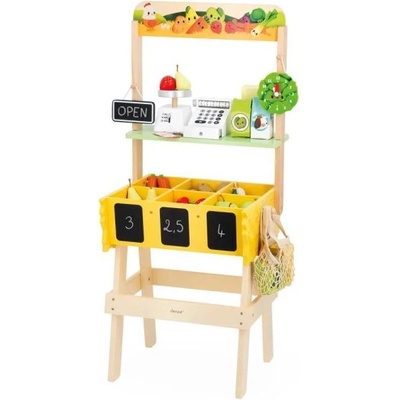Janod Farm Дървен магазин Ферма с касов апарат, везна, плодове и зеленчуци