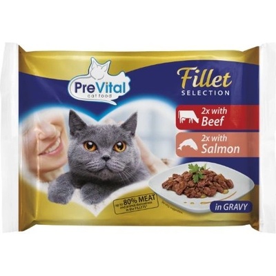 PreVital Fillet Selection Консерва говеждо/сьомга в сос 4 x 85 г