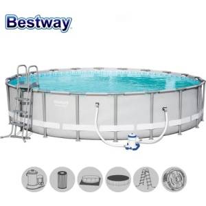 Bestway Басейн с мет. рамка с филтър, стълба, подложка, покривало и диспенсър, 610x122см, Bestway 56675 Power Steel (56675 Power Steel)