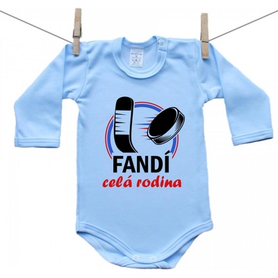 Boodyy Modré body s dlhým rukávom Fandí celá rodina