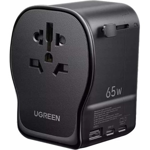 UGREEN Захранване за ел. мрежа с 1xUSB-А и 2xUSB-C изходи и преходници за цял свят в едно устройство - Ugreen Universal Travel Adapter GaN 65W (S550-55001)