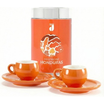 Danesi Duo Plus Комплект мляно кафе Orange Honduras - тъмна касета 250 г + 2 чаши и 2 чинийки - оранжево