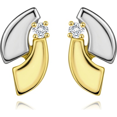 Šperky Eshop zlaté náušnice s blýskavým diamantem dvoubarevné oblouky puzetky S3BT501.48
