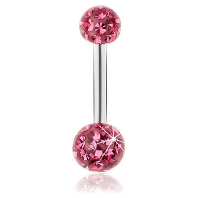 Šperky eshop piercing do pupíku z oceli třpytivé kuličky tmavě růžový odstín glazura SP30.20