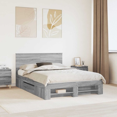 vidaXL Рамка за легло Сив Сонома 140 x 200 cm Инженерно дърво (3408765)
