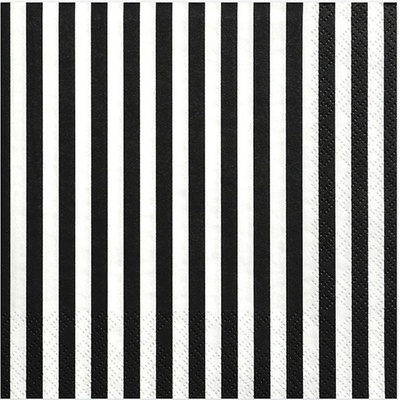 PartyDeco Papírové ubrousky Černé proužky 20ks 33x33cm