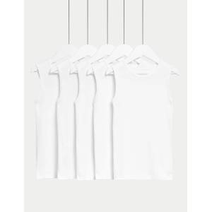Marks & Spencer Еднобойни потници от чистo памук, 5 бр. в опаковка (2-14 години) Marks & Spencer бял Marks & Spencer | Byal | Момчешки | 3-4 години