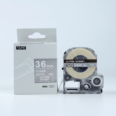 Epson LK-7TWN, ST36SW, 36mm x 9m, biela tlač / priehľadný podklad, kompatibilná páska