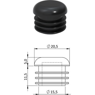 Vnútorná krytka guľatá ø 20,5 mm, plastová, čierna