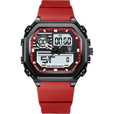 Poedagar Мъжки цифров часовник Poedagar CS1763, силикон, червен, черен циферблат (CS1763)