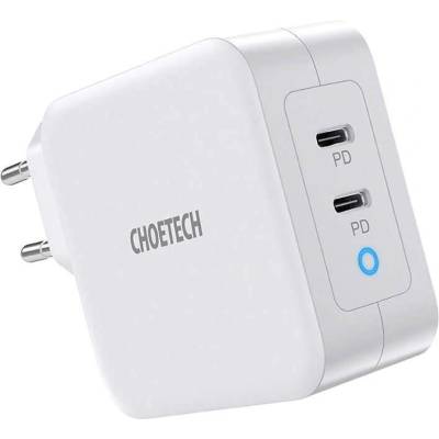 Choetech GaN Fast Charger 100W USB-C PD Wall Charger - захранване с 2 x USB-C изхода и с технология за бързо зареждане (бял)