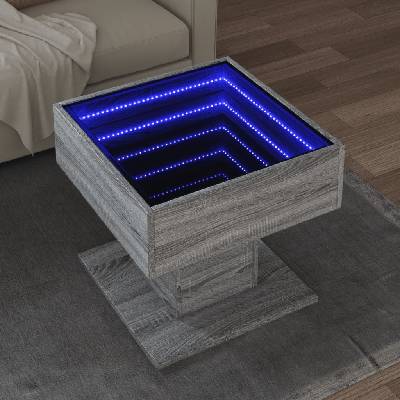 vidaXL Маса за кафе с LED, сив сонома, 50x50x45 см, инженерно дърво (847530)