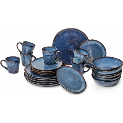 Bonami Tmavomodrá kameninová jedálenská súprava Glosia Selection 24 ks
