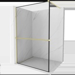 Mexen Kioto+ преграда за душ с рафт Walk-in 90 x 200 см, черна рамка, златиста матова - 800-090-121-55-70 (800-090-121-55-70)