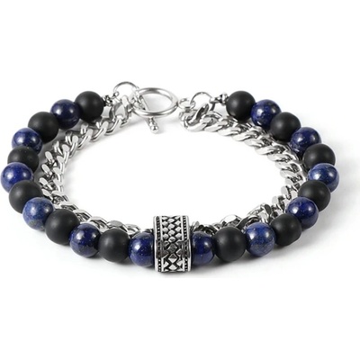 Daniel Dawson Dvojitý korálkový náramek Federic Lapis Lazuli Achát NR2193-0854(25)/20 Modrá