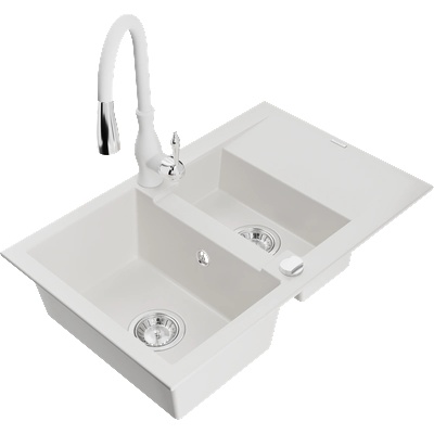 Mexen Gaspar гранитна мивка с 1, 5 камери с отцедник и кухненски смесител Savita, (6507-20-672601-20)