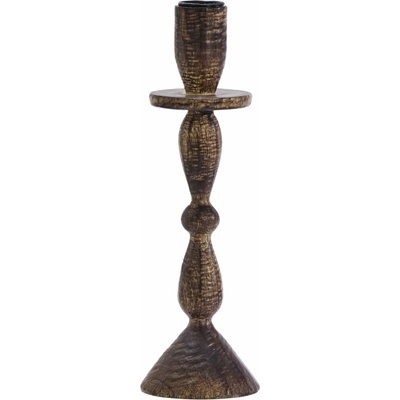 MADAM STOLTZ Drevený svietnik Dark Natural 23 cm