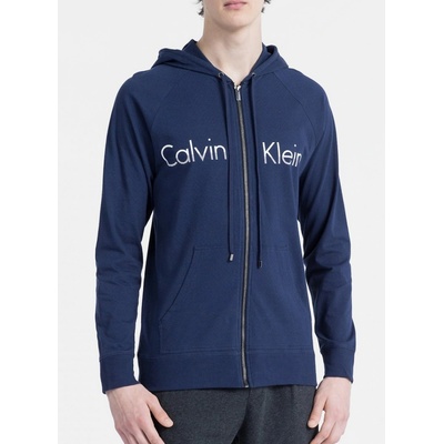 Calvin Klein mikina s kapucí na zip modrá Blue