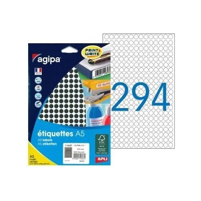 Etikety kruhové 8mm Agipa A5 čierne