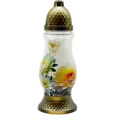 Cintorínsky sklenený lampáš Madona 28 cm – Chryzantéma, 24 h