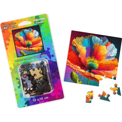 WoodMix Puzzles Дървен пъзел WoodMix, Цветя, 40 части - Исландски мак (WM-P40-0004)