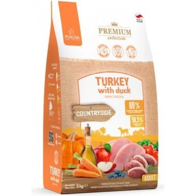 POKUSA Premium Selection Countryside - храна за пораснали кучета от средни и едри породи, хипоалергенна формула, без зърно, с пуешко и патешко, 3 кг - Полша