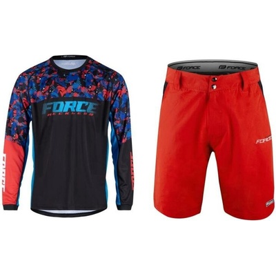 Force RECKLESS černo-červeno-modrý mtb dl. rukáv + Force BLADE MTB červené šortky