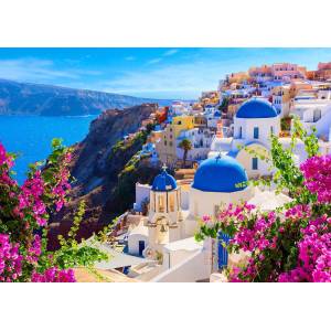 Enjoy - Puzzle Santorini View with Flowers - 1 000 piese