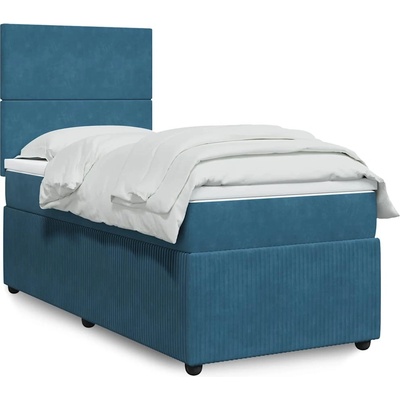 vidaXL Box spring postel s matrací modrá samet