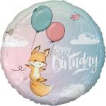 GoDan Фолиев Балон "Happy Birthday" с Лисица, 45 см (FG-OBLK)