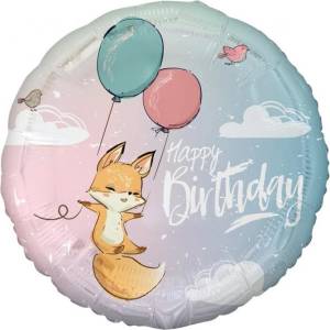 GoDan Фолиев Балон "Happy Birthday" с Лисица, 45 см (FG-OBLK)