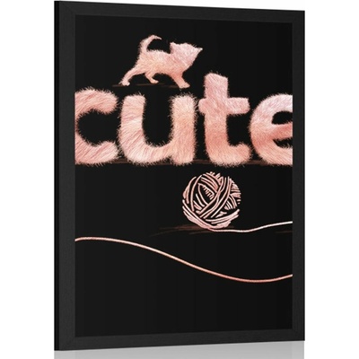 Plakát kočka s klubkem a nápisem Cute - 20x30 black