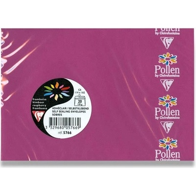 Barevná obálka Clairefontaine, C6, samolepicí, 20 ks - malinová