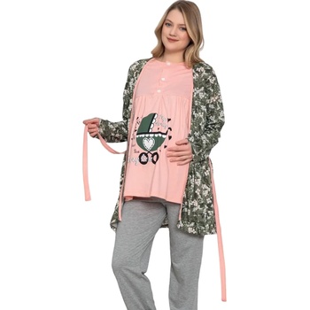 Image 1 of Пижама и халат за бременни в розово, сиво и зелено