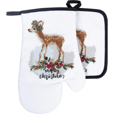Kuchyňský set rukavice/chňapka JINGLE BELLS bílá/červená 18x30 cm/20X20 cm ESSEX