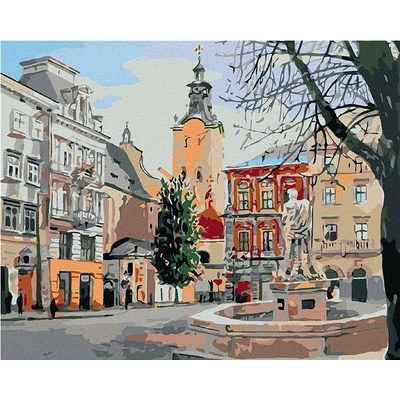 Zuty Malování podle čísel Kašna na náměstí 100 x 80 cm vypnuté plátno na rám