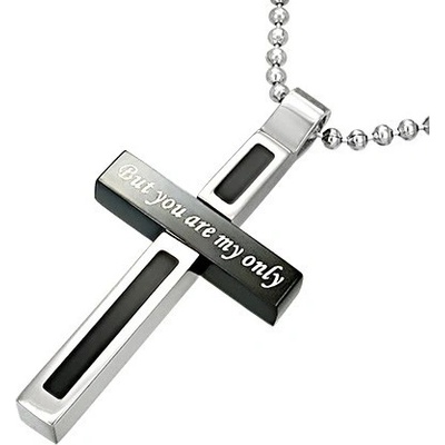 Šperky eshop Přívěsek z chirurgické oceli dvoubarevný kříž se zamilovaným nápisem AA09.08