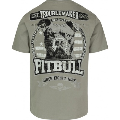 PitBull West Coast pánské triko TROUBLEMAKER šedozelené