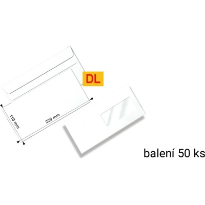 Obálka DL okénko vpravo bílá samolep. s ohybem 50 ks