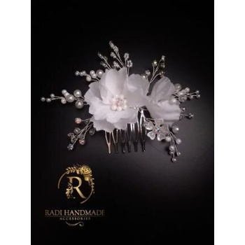 Image 1 of Radi handmade Официално гребенче за коса с бели цветя и кристали (557)