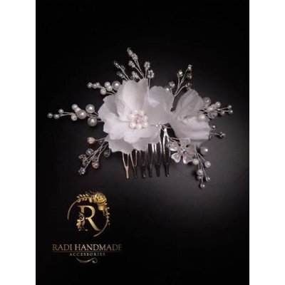 Radi handmade Официално гребенче за коса с бели цветя и кристали (557)