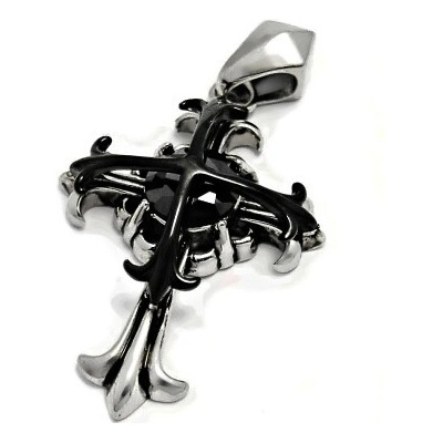 Ocelový přívěsek Kříž Gothic Cross Black Stone 5585