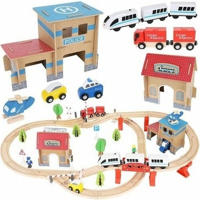 TopKing Dřevěná vláčkodráha XXL set 88 ks 18538