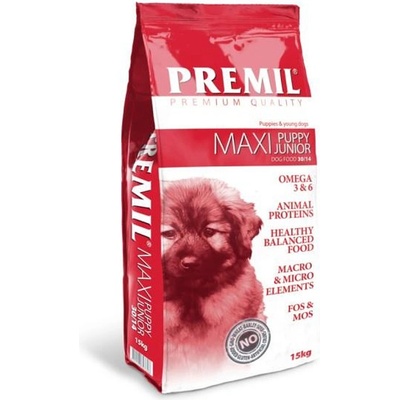 PREMIL Maxi Puppy Junior пълноценна храна за кученца и млади кучета от всички раси и размери - 15 кг