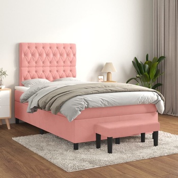 vidaXL Боксспринг легло с матрак, розово, 120x200 см, кадифе (3138018)