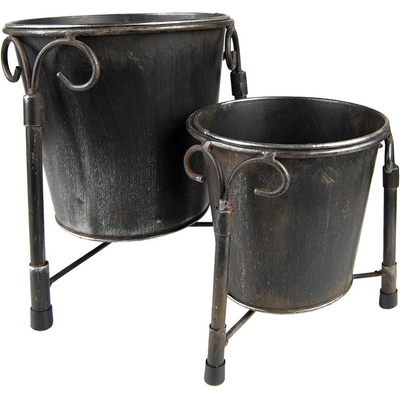 Clayre & Eef Set čierny antik kovový kvetináč Oma 17x23 / 12x17 cm 2 ks