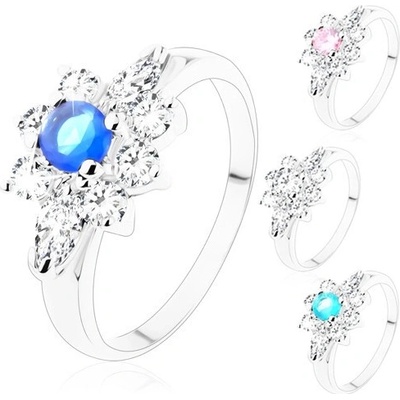 Šperky eshop prsten se stříbrným odstínem broušené kulaté a zrnkovité zirkony V08.01 Modrá