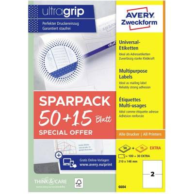 Avery-Zweckform 6604 210 x 148 mm papier biela 130 ks trvalé univerzálne etikety laser